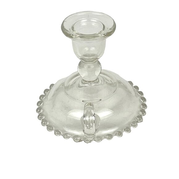 Vintage Candlewick Clear Glass Taper Candle Holder Handled Thumb Ring - Picture 3 of 6